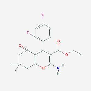 molecular formula C20H21F2NO4 B459259 ethyl 2-amino-4-(2,4-difluorophenyl)-7,7-dimethyl-5-oxo-5,6,7,8-tetrahydro-4H-chromene-3-carboxylate 