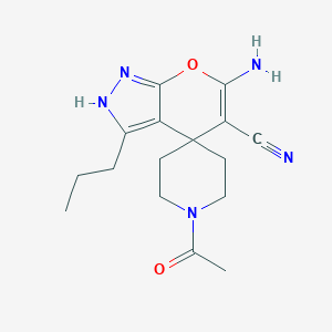 1'-Acetyl-6-amino-5-cyano-3-propyl-2,4-dihydrospiro[pyrano[2,3-c]pyrazole-4,4'-piperidine]