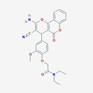 molecular formula C26H25N3O6 B459268 2-[4-(2-amino-3-cyano-5-oxo-4H,5H-pyrano[3,2-c]chromen-4-yl)-2-methoxyphenoxy]-N,N-diethylacetamide CAS No. 340811-38-3