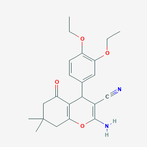 molecular formula C22H26N2O4 B459271 2-amino-4-(3,4-diethoxyphenyl)-7,7-dimethyl-5-oxo-5,6,7,8-tetrahydro-4H-chromene-3-carbonitrile CAS No. 332177-19-2