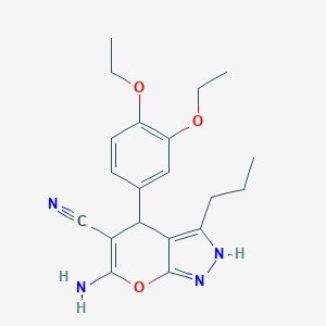 molecular formula C20H24N4O3 B459272 6-Amino-4-(3,4-diethoxyphenyl)-3-propyl-1,4-dihydropyrano[2,3-c]pyrazole-5-carbonitrile CAS No. 371123-81-8