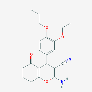 molecular formula C21H24N2O4 B459279 2-amino-4-[3-(ethyloxy)-4-(propyloxy)phenyl]-5-oxo-5,6,7,8-tetrahydro-4H-chromene-3-carbonitrile CAS No. 371233-84-0