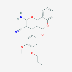 molecular formula C23H20N2O5 B459280 2-amino-4-(3-methoxy-4-propoxyphenyl)-5-oxo-4H,5H-pyrano[3,2-c]chromene-3-carbonitrile CAS No. 340812-67-1