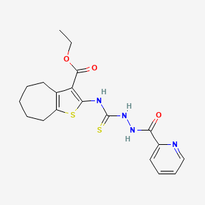 molecular formula C19H22N4O3S2 B4592859 2-({[2-(2-吡啶基羰基)肼基]碳硫酰}氨基)-5,6,7,8-四氢-4H-环庚并[b]噻吩-3-羧酸乙酯 