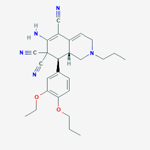 molecular formula C26H31N5O2 B459288 (8S,8aR)-6-amino-8-(3-ethoxy-4-propoxyphenyl)-2-propyl-1,3,8,8a-tetrahydroisoquinoline-5,7,7-tricarbonitrile CAS No. 1212458-75-7