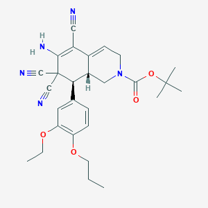 molecular formula C28H33N5O4 B459289 tert-butyl (8S,8aR)-6-amino-5,7,7-tricyano-8-(3-ethoxy-4-propoxyphenyl)-1,3,8,8a-tetrahydroisoquinoline-2-carboxylate CAS No. 459783-73-4