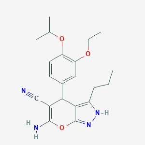 molecular formula C21H26N4O3 B459297 6-Amino-4-(3-ethoxy-4-propan-2-yloxyphenyl)-3-propyl-2,4-dihydropyrano[2,3-c]pyrazole-5-carbonitrile CAS No. 445266-06-8