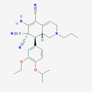 molecular formula C26H31N5O2 B459301 (8S,8aR)-6-amino-8-(3-ethoxy-4-propan-2-yloxyphenyl)-2-propyl-1,3,8,8a-tetrahydroisoquinoline-5,7,7-tricarbonitrile CAS No. 494792-10-8