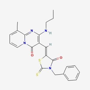 molecular formula C23H22N4O2S2 B4593077 (5Z)-3-BENZYL-5-{[9-METHYL-4-OXO-2-(PROPYLAMINO)-4H-PYRIDO[1,2-A]PYRIMIDIN-3-YL]METHYLIDENE}-2-SULFANYLIDENE-1,3-THIAZOLIDIN-4-ONE 