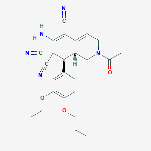 molecular formula C25H27N5O3 B459314 (8S,8aR)-2-acetyl-6-amino-8-(3-ethoxy-4-propoxyphenyl)-1,3,8,8a-tetrahydroisoquinoline-5,7,7-tricarbonitrile CAS No. 494792-16-4