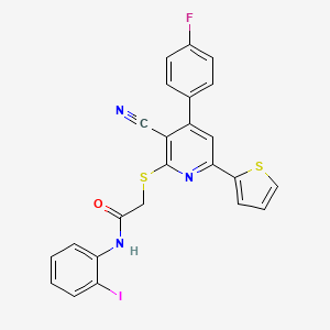 2-{[3-cyano-4-(4-fluorophenyl)-6-(thiophen-2-yl)pyridin-2-yl]sulfanyl}-N-(2-iodophenyl)acetamide