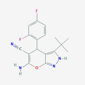 molecular formula C17H16F2N4O B459321 6-Amino-3-tert-butyl-4-(2,4-difluorophenyl)-1,4-dihydropyrano[2,3-c]pyrazole-5-carbonitrile CAS No. 371206-77-8