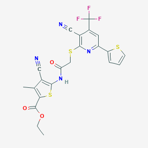 Ethyl 4-cyano-5-[[2-[3-cyano-6-thiophen-2-yl-4-(trifluoromethyl)pyridin-2-yl]sulfanylacetyl]amino]-3-methylthiophene-2-carboxylate