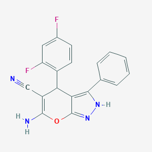 molecular formula C19H12F2N4O B459327 6-Amino-4-(2,4-difluorophenyl)-3-phenyl-1,4-dihydropyrano[2,3-c]pyrazole-5-carbonitrile CAS No. 489402-38-2