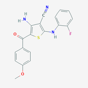 molecular formula C19H14FN3O2S B459328 4-Amino-2-(2-fluoroanilino)-5-(4-methoxybenzoyl)-3-thiophenecarbonitrile CAS No. 499117-47-4