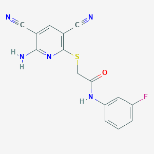 molecular formula C15H10FN5OS B459334 2-[(6-amino-3,5-dicyano-2-pyridinyl)sulfanyl]-N-(3-fluorophenyl)acetamide CAS No. 445266-20-6