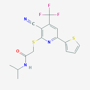 molecular formula C16H14F3N3OS2 B459336 2-{[3-cyano-6-(2-thienyl)-4-(trifluoromethyl)-2-pyridinyl]sulfanyl}-N-isopropylacetamide 