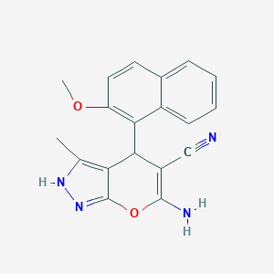 molecular formula C19H16N4O2 B459343 6-Amino-4-(2-methoxy-1-naphthyl)-3-methyl-1,4-dihydropyrano[2,3-c]pyrazole-5-carbonitrile CAS No. 365516-70-7