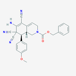 molecular formula C27H23N5O3 B459345 benzyl (8S,8aR)-6-amino-5,7,7-tricyano-8-(4-methoxyphenyl)-1,3,8,8a-tetrahydroisoquinoline-2-carboxylate CAS No. 303953-32-4