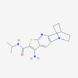 molecular formula C16H20N4OS B459354 5-amino-N-isopropyl-7-thia-1,9-diazatetracyclo[9.2.2.0~2,10~.0~4,8~]pentadeca-2(10),3,5,8-tetraene-6-carboxamide CAS No. 903212-54-4