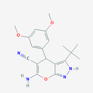 molecular formula C19H22N4O3 B459359 6-Amino-3-tert-butyl-4-(3,5-dimethoxyphenyl)-1,4-dihydropyrano[2,3-c]pyrazole-5-carbonitrile CAS No. 384366-66-9