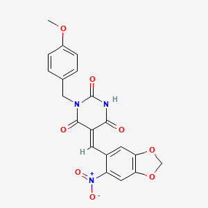 molecular formula C20H15N3O8 B4593602 1-(4-甲氧基苄基)-5-[(6-硝基-1,3-苯二氧杂环-5-基)亚甲基]-2,4,6(1H,3H,5H)-嘧啶三酮 