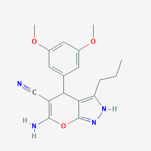 molecular formula C18H20N4O3 B459363 6-Amino-4-(3,5-dimethoxyphenyl)-3-propyl-1,4-dihydropyrano[2,3-c]pyrazole-5-carbonitrile CAS No. 371209-33-5