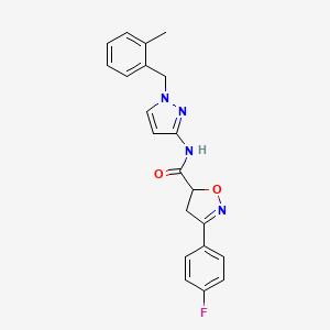 molecular formula C21H19FN4O2 B4593635 3-(4-氟苯基)-N-[1-(2-甲基苄基)-1H-吡唑-3-基]-4,5-二氢-5-异恶唑甲酰胺 