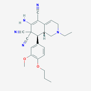 molecular formula C24H27N5O2 B459365 (8S,8aR)-6-amino-2-ethyl-8-(3-methoxy-4-propoxyphenyl)-1,3,8,8a-tetrahydroisoquinoline-5,7,7-tricarbonitrile CAS No. 1212487-47-2