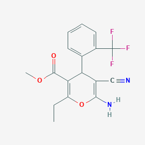 molecular formula C17H15F3N2O3 B459374 methyl 6-amino-5-cyano-2-ethyl-4-[2-(trifluoromethyl)phenyl]-4H-pyran-3-carboxylate 