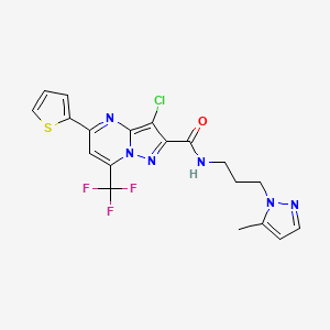 molecular formula C19H16ClF3N6OS B4593782 3-氯-N-[3-(5-甲基-1H-吡唑-1-基)丙基]-5-(2-噻吩基)-7-(三氟甲基)吡唑并[1,5-a]嘧啶-2-甲酰胺 