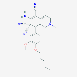 molecular formula C25H29N5O2 B459381 6-Amino-8-(3-methoxy-4-pentoxyphenyl)-2-methyl-1,3,8,8a-tetrahydroisoquinoline-5,7,7-tricarbonitrile CAS No. 445266-39-7