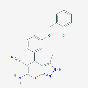 molecular formula C21H17ClN4O2 B459384 6-Amino-4-{3-[(2-chlorobenzyl)oxy]phenyl}-3-methyl-2,4-dihydropyrano[2,3-c]pyrazole-5-carbonitrile 