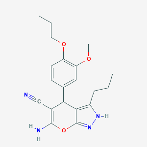 molecular formula C20H24N4O3 B459385 6-Amino-4-(3-methoxy-4-propoxyphenyl)-3-propyl-2,4-dihydropyrano[2,3-c]pyrazole-5-carbonitrile 