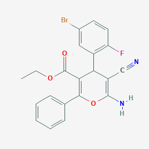 molecular formula C21H16BrFN2O3 B459388 ethyl 6-amino-4-(5-bromo-2-fluorophenyl)-5-cyano-2-phenyl-4H-pyran-3-carboxylate 