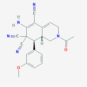 molecular formula C21H19N5O2 B459389 2-acetyl-6-amino-8-(3-methoxyphenyl)-2,3,8,8a-tetrahydro-5,7,7(1H)-isoquinolinetricarbonitrile 