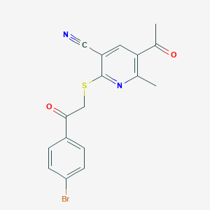 molecular formula C17H13BrN2O2S B459390 5-Acetyl-2-{[2-(4-bromophenyl)-2-oxoethyl]sulfanyl}-6-methylnicotinonitrile CAS No. 327166-71-2