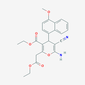 molecular formula C24H24N2O6 B459392 ethyl 6-amino-5-cyano-2-(2-ethoxy-2-oxoethyl)-4-(4-methoxynaphthalen-1-yl)-4H-pyran-3-carboxylate CAS No. 354554-20-4
