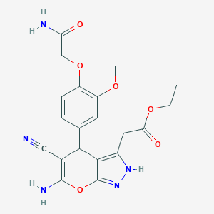Ethyl {6-amino-4-[4-(2-amino-2-oxoethoxy)-3-methoxyphenyl]-5-cyano-2,4-dihydropyrano[2,3-c]pyrazol-3-yl}acetate