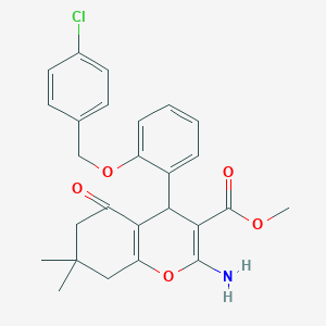 molecular formula C26H26ClNO5 B459400 methyl 2-amino-4-{2-[(4-chlorobenzyl)oxy]phenyl}-7,7-dimethyl-5-oxo-5,6,7,8-tetrahydro-4H-chromene-3-carboxylate 