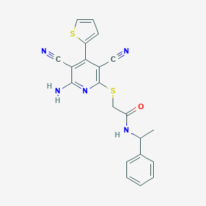 molecular formula C21H17N5OS2 B459401 2-{[6-amino-3,5-dicyano-4-(2-thienyl)-2-pyridinyl]sulfanyl}-N-(1-phenylethyl)acetamide CAS No. 354554-39-5