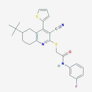 molecular formula C26H26FN3OS2 B459403 2-[(6-tert-butyl-3-cyano-4-thiophen-2-yl-5,6,7,8-tetrahydroquinolin-2-yl)sulfanyl]-N-(3-fluorophenyl)acetamide CAS No. 354554-42-0