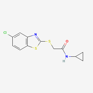 molecular formula C12H11ClN2OS2 B4594056 2-[(5-chloro-1,3-benzothiazol-2-yl)sulfanyl]-N-cyclopropylacetamide 