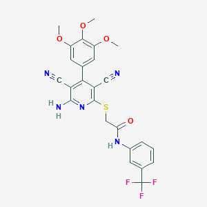 molecular formula C25H20F3N5O4S B459409 2-{[6-amino-3,5-dicyano-4-(3,4,5-trimethoxyphenyl)-2-pyridinyl]sulfanyl}-N-[3-(trifluoromethyl)phenyl]acetamide 