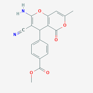 molecular formula C18H14N2O5 B459410 methyl 4-(2-amino-3-cyano-7-methyl-5-oxo-4H-pyrano[3,2-c]pyran-4-yl)benzoate CAS No. 354554-44-2