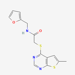 molecular formula C14H13N3O2S2 B4594123 N-(furan-2-ylmethyl)-2-(6-methylthieno[2,3-d]pyrimidin-4-yl)sulfanylacetamide 