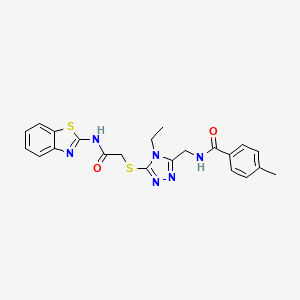 molecular formula C22H22N6O2S2 B4594180 N-[(5-{[2-(1,3-benzothiazol-2-ylamino)-2-oxoethyl]sulfanyl}-4-ethyl-4H-1,2,4-triazol-3-yl)methyl]-4-methylbenzamide 