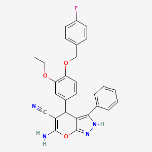 6-AMINO-4-{3-ETHOXY-4-[(4-FLUOROBENZYL)OXY]PHENYL}-3-PHENYL-1,4-DIHYDROPYRANO[2,3-C]PYRAZOL-5-YL CYANIDE