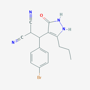 molecular formula C16H15BrN4O B459420 2-[(4-bromophenyl)(3-hydroxy-5-propyl-1H-pyrazol-4-yl)methyl]malononitrile CAS No. 384803-80-9