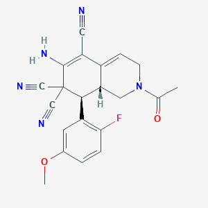 molecular formula C21H18FN5O2 B459425 (8R,8aR)-2-acetyl-6-amino-8-(2-fluoro-5-methoxyphenyl)-1,3,8,8a-tetrahydroisoquinoline-5,7,7-tricarbonitrile CAS No. 303967-01-3